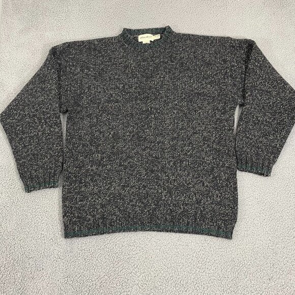 VTG Eddie Bauer Sweater Men LT Gray Wool Marled 90s Hong Kong Pullover Crewneck - Picture 2 of 7